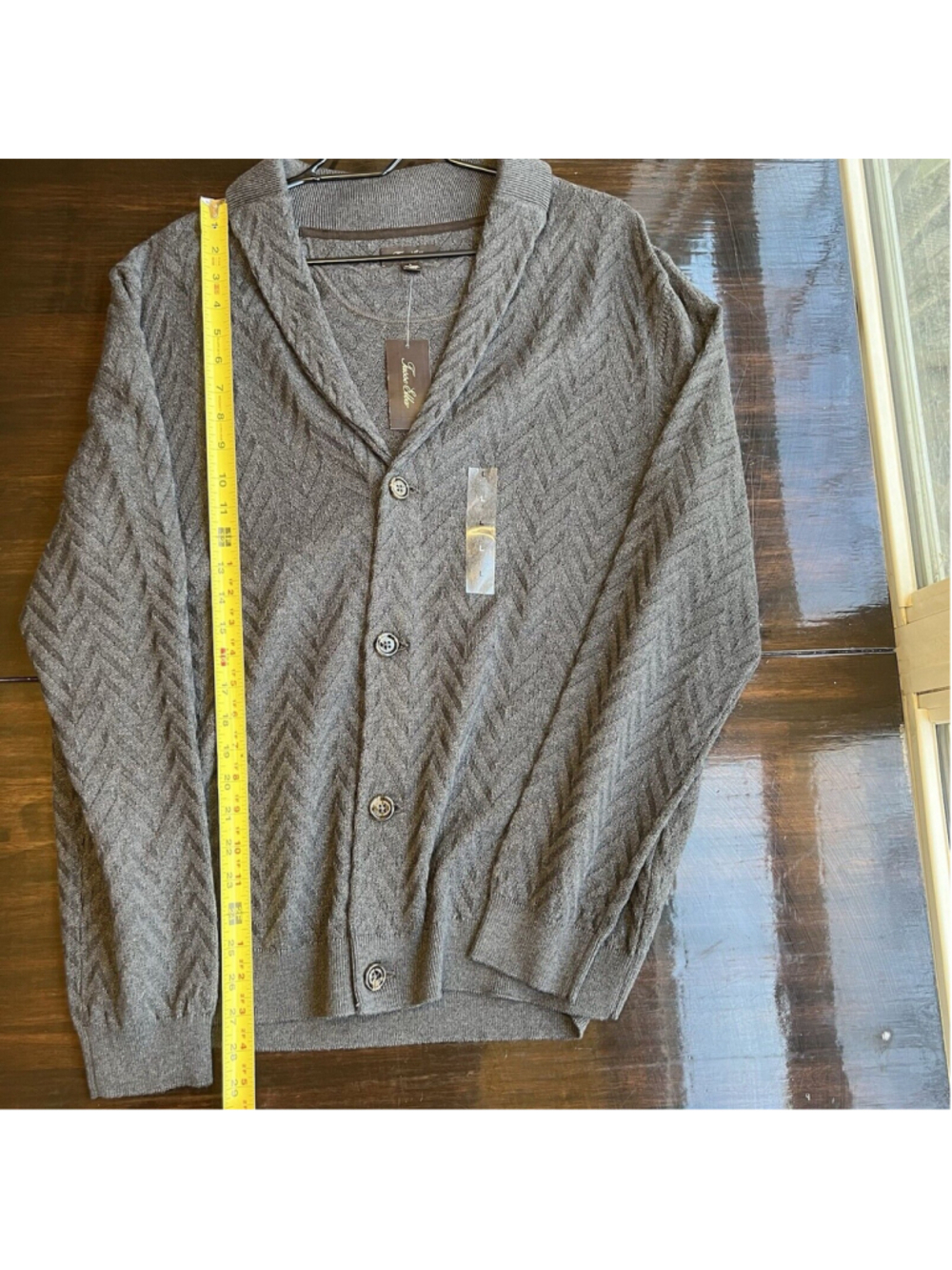Tasso Elba Grey Button Front Cotton Cashmere Cardigan Sweater Mens size Large - Picture 8 of 11